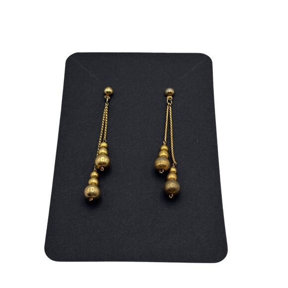 Delicate Goldtone Chain Dangle Earrings With Bead Accents Lightweight Vintage - Picture 1 of 3